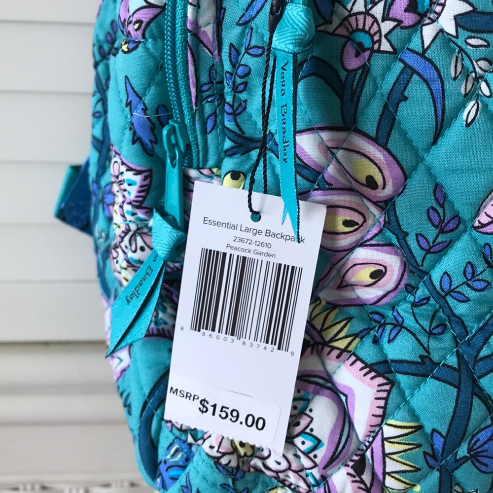 Vera Bradley LARGE Essential BACKPACK NWT PEACOCK GARDEN XL Blue Green Travel - Picture 3 of 8